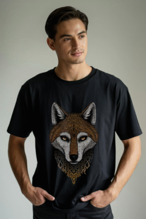 Mystic Wolf Black T-Shirt (Free size)